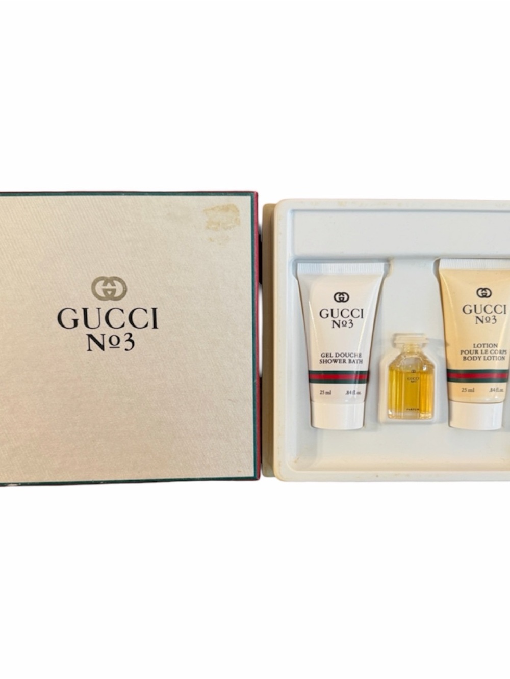 Gucci No.3 Mini Fragrance & Body Set in Ivory and Gold vintage used